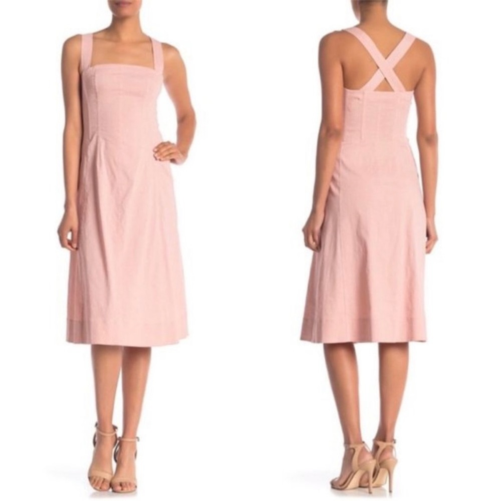 Theory Bustier Pastel Pink Linen Midi Dress